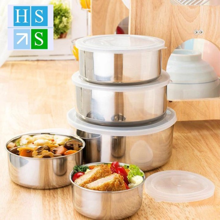 Bộ Thố inox 5 cái dùng đa năng có nắp đậy tiện dụng