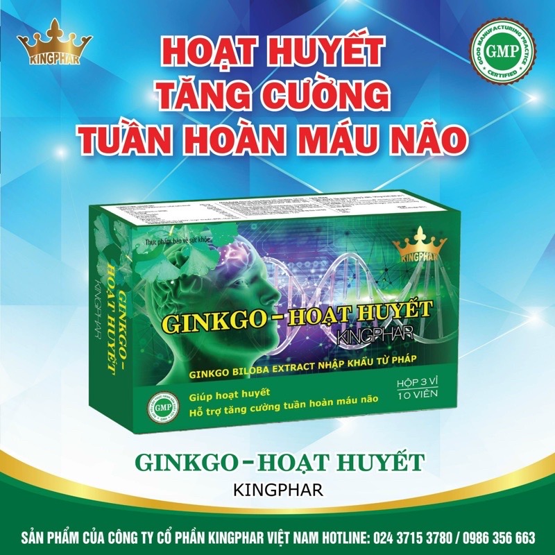 Viên uống Ginkgo - Hoạt huyết Kingphar , hộp 30v, tăng cường tuần hoàn não
