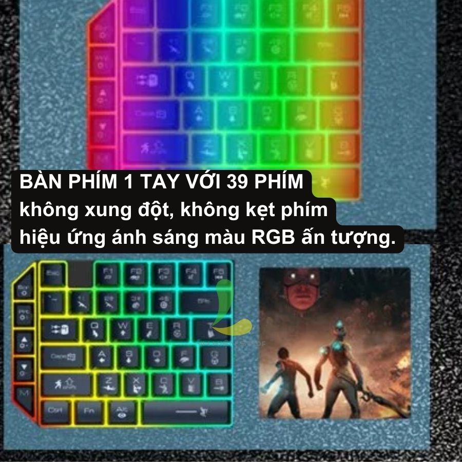 Bàn phím giả cơ một tay K12X dùng cho IOS, Android, PC Full LED - Bàn phím 1 tay có đèn LED chơi game mobile cực chất