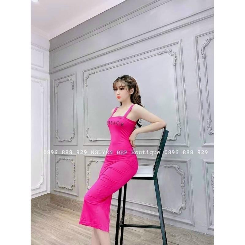 Đầm body dài qua gối 2 dây bản to chất thun borip cao cấp