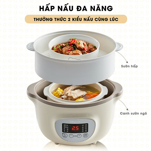 Nồi nấu chậm đa năng kèm lồng hấp Bear DDZ-D16J3 1.6L - Hàng Chính Hãng