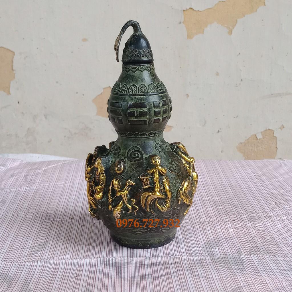 Hồ lô bát tiên đồng 18cm, giá bán hồ lô bằng đồng, bán hồ lô bằng đồng giả cổ