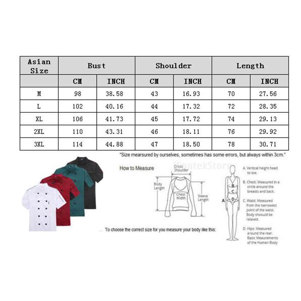 2Pcs Men Summer Chef Jacket Coat Short Sleeve Kitchen Cook Uniform