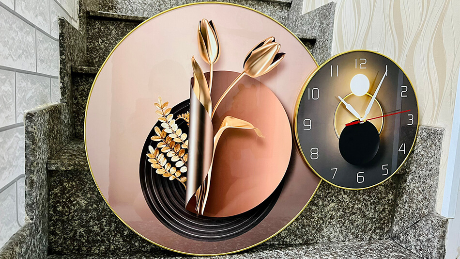 TRANH TRÁNG GƯƠNG - TRANH ĐỒNG HỒ TRÁNG GƯƠNG HOA TULIP - TRANH ĐỒNG HỒ TREO PHÒNG KHÁCH
