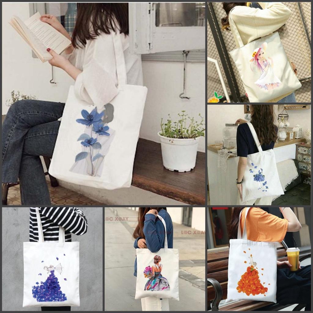 Túi tote vải canvas cao cấp có khóa và ngăn phụ phong cách Hàn Quốc thời trang ulzzang đựng laptop sách vở...