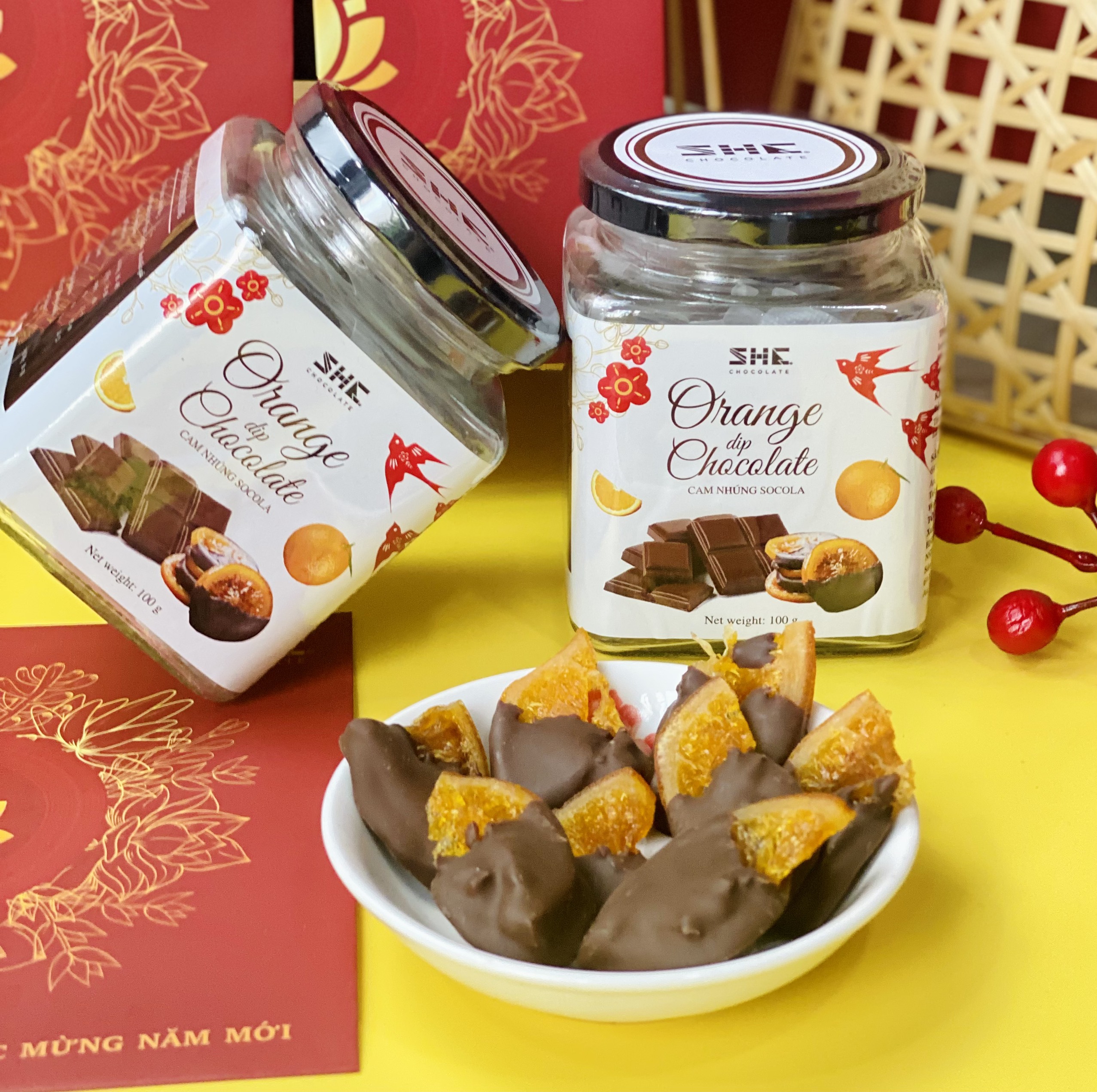 Combo 2 hũ Cam nhúng Socola - SHE Chocolate - Hũ 100g - Bổ sung năng lượng, tốt cho sức khỏe. Quà tặng người thân, dịp lễ, thích hợp ăn vặt