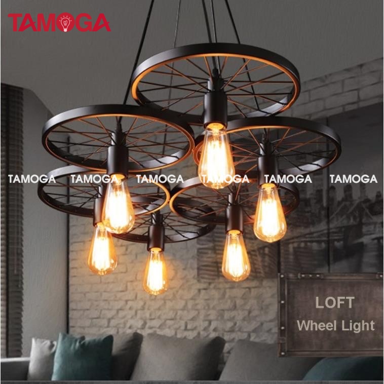 Đèn thả trần bánh xe bộ 3 TAMOGA WAKIXI 7089/3 + Kèm bóng Edison