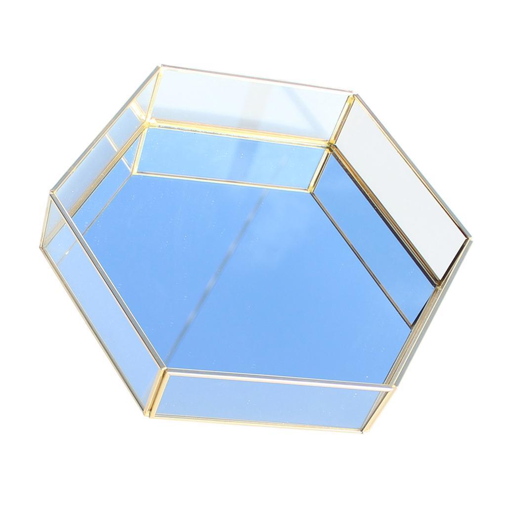 Decorative Tray Modern Hexagon Glass Jewelry Storage Organizer Makeup Tray