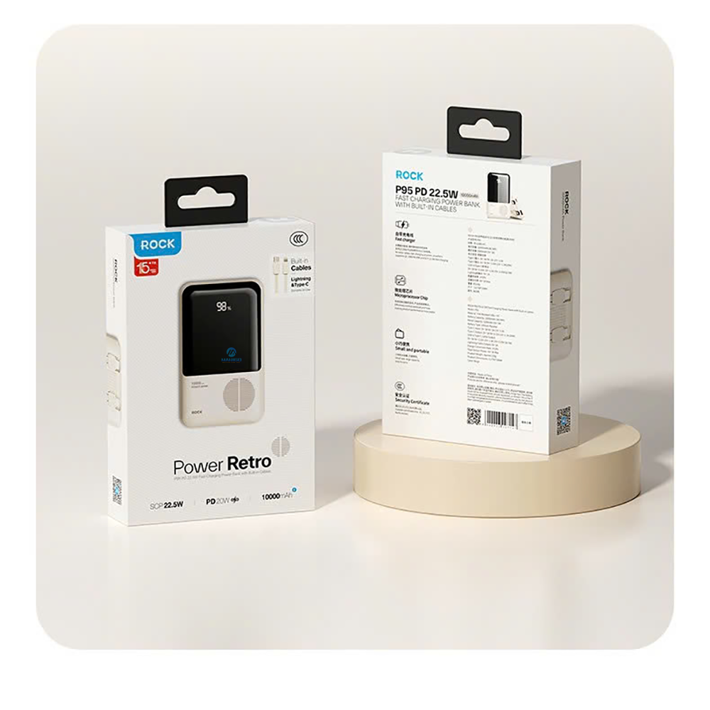 Pin sạc dự phòng mini ROCKSPACE P95 sạc nhanh 22.5w 10000mAh, có tích hợp dây sạc cho điện thoại, hàng chính hãng bảo hành 1 năm