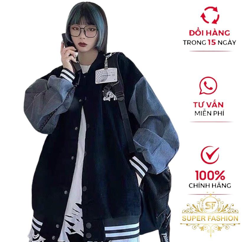 Áo Khoác Nhung Kiểu Bomber Nữ Thêu Chữ Phối 2 Màu Thời Trang Fashion