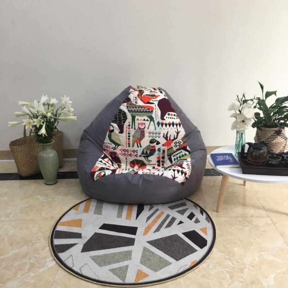 Ghế hạt xốp size L, hình thú mix xám, vải canvas