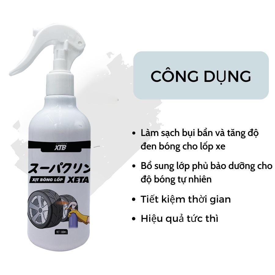 Xịt bóng lốp ô tô Xeta dung tích 300ml công nghệ Nhật Bản phiên bản mới 2023 dưỡng đen bóng và bảo dưỡng bề mặt lốp xe