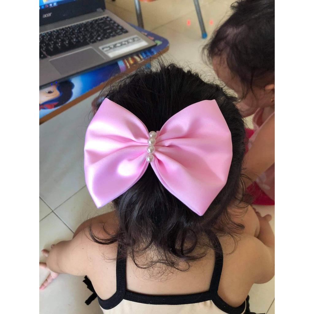 cài nơ bé gái  - kẹp hồng phấn - cài hồng mới