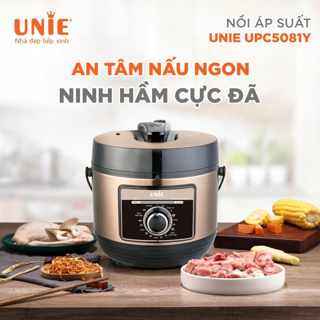 Nồi áp suất Unie UPC5081Y, 7 chức năng đun nấu đa năng,Lòng nồi tráng men chống dính Ceramic,công suất lớn - Hàng Chính Hãng