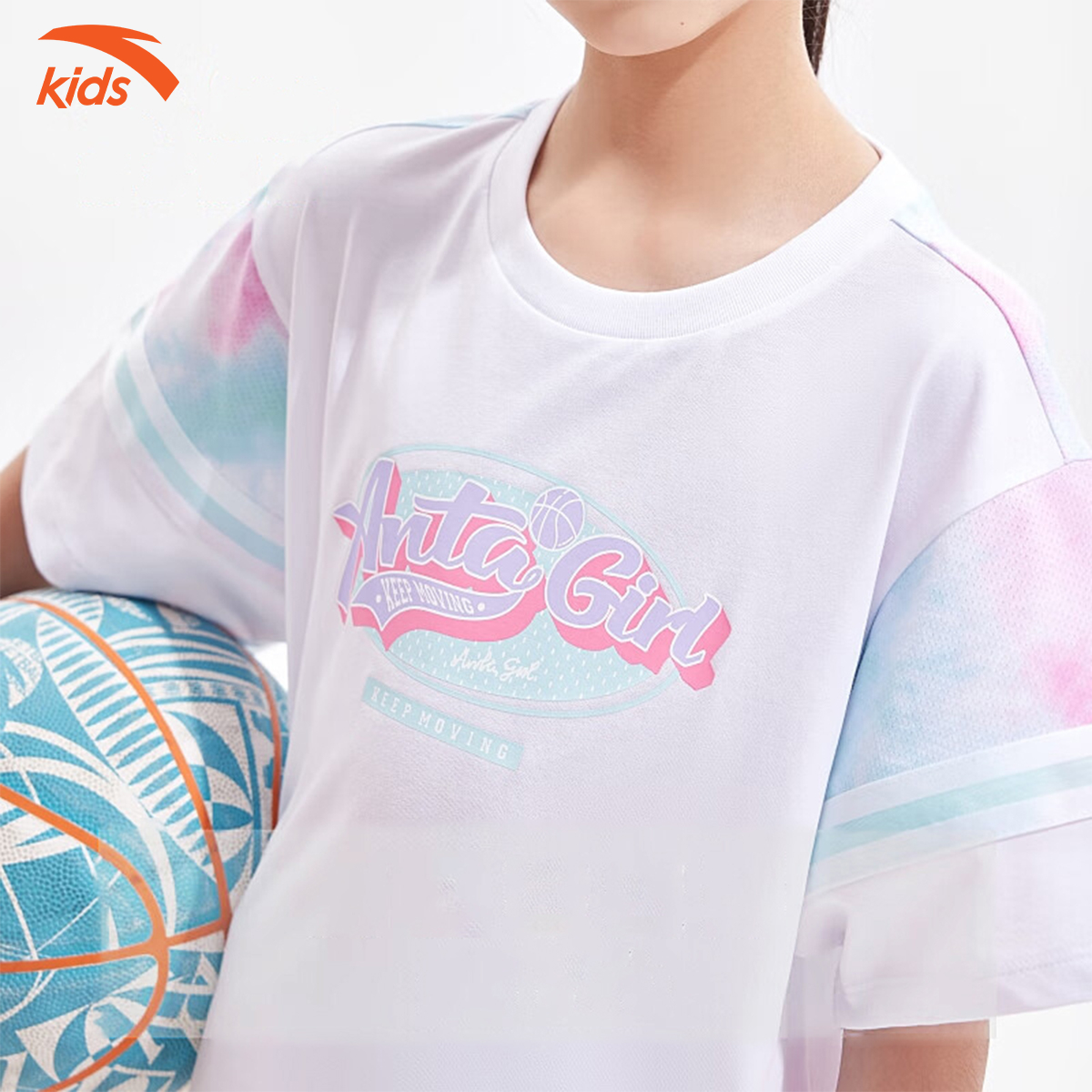 Áo phông thể thao bé gái Anta Kids dòng bóng rổ, vải cotton, thoáng khí W362328643