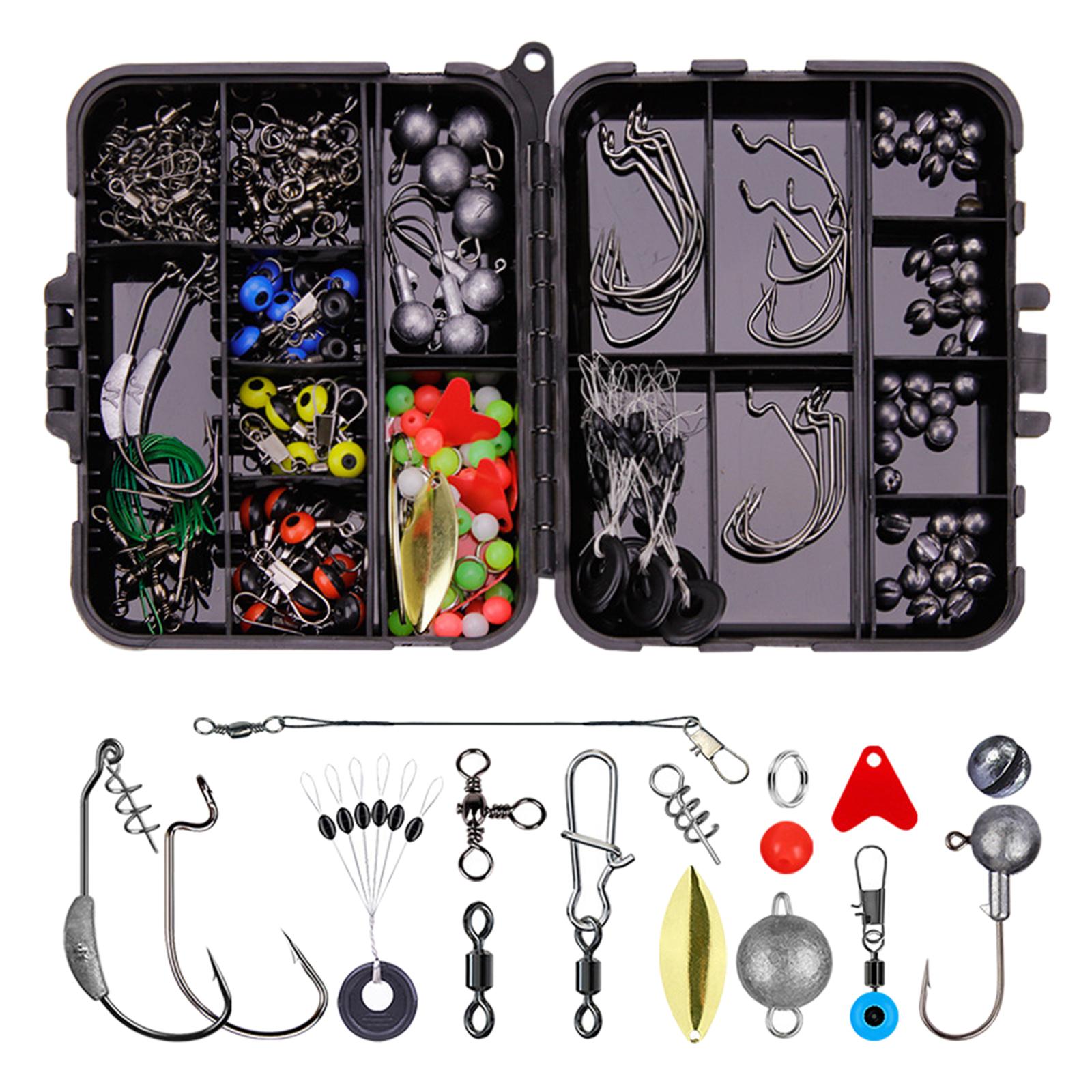 Fishing Tackle Accessories Kit, 213pcs Fishing Gear Tackle Box with Tackle Included, Baitholder Hooks Fishing Sinkers Starter Fishing Kit Equipment