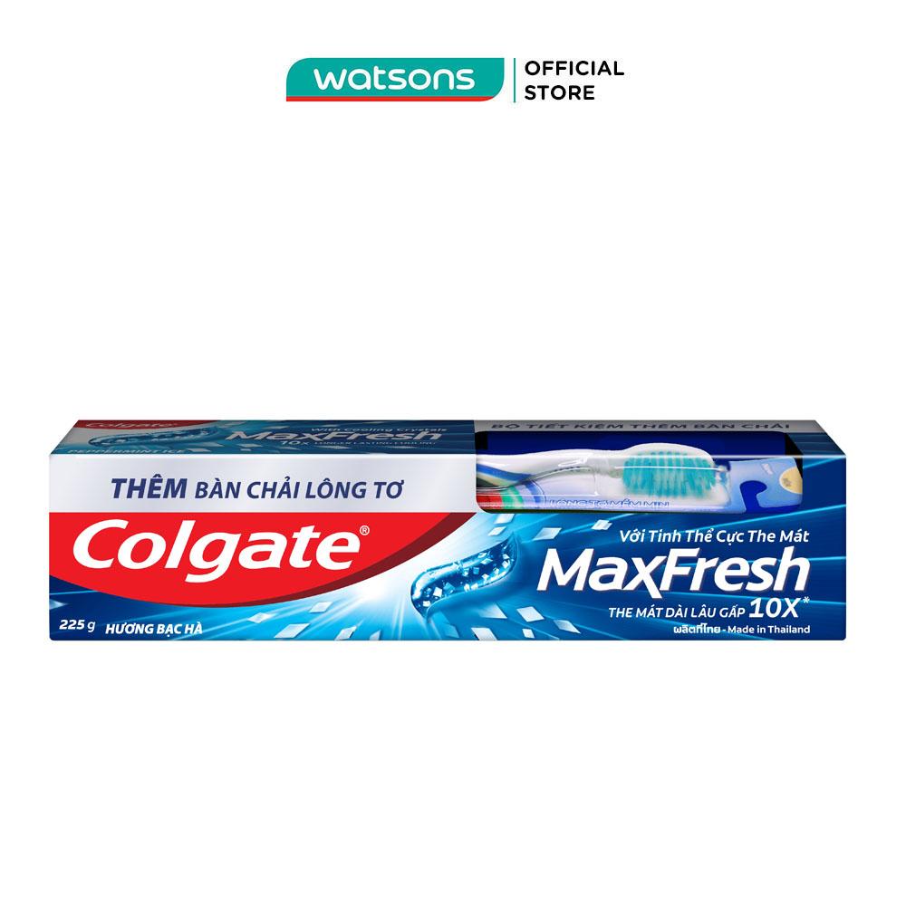 Kem Đánh Răng Colgate Max Fresh Bạc Hà Tinh Thể Cực The Mát 225g + Bàn Chải Mềm Mại