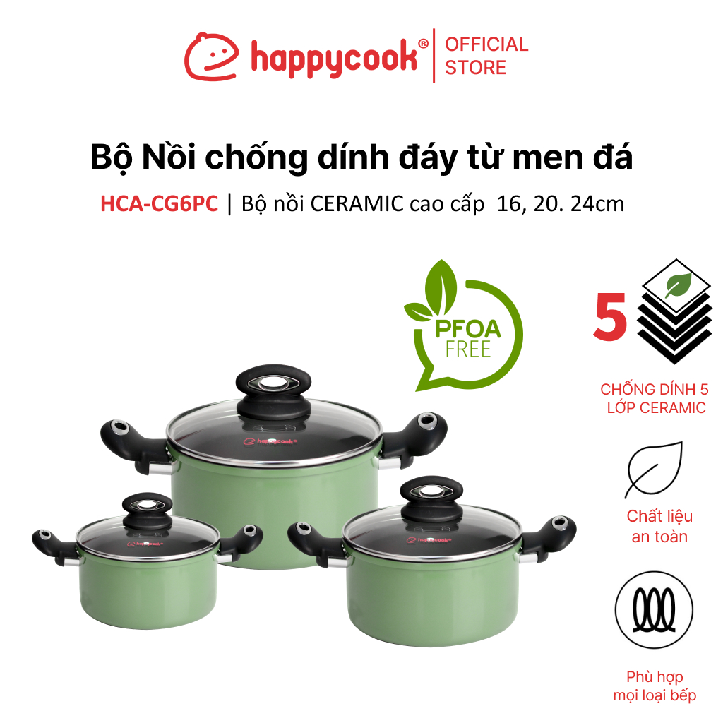 Bộ nồi nhôm cao cấp Happy Cook Ceragreen HCA-CG6PC