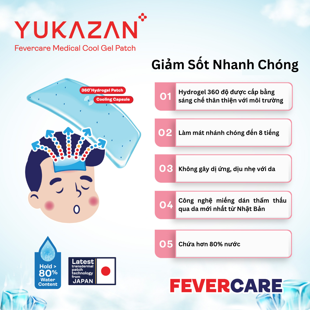 Miếng Dán Hạ Sốt, Hạ Nhiệt Hydrogel Yukazan Dành Cho Người Lớn - Gói 2 Miếng