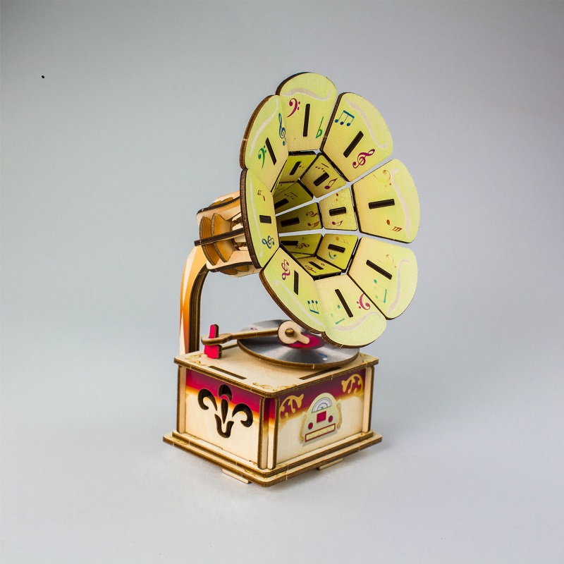 Đồ chơi lắp ráp gỗ 3D Mô hình Hộp nhạc Music box Hình Máy Hát AM6101