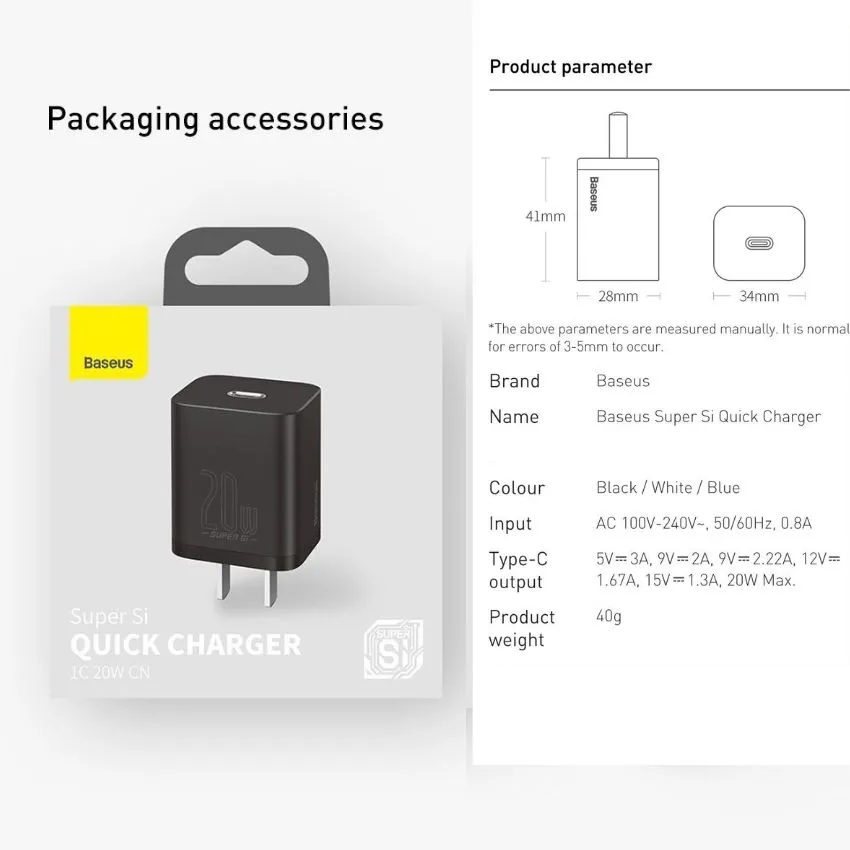 Sạc nhanh 20W cho iPhone và điện thoại Android - Baseus Super Si Quick Charger - Hàng chính hãng