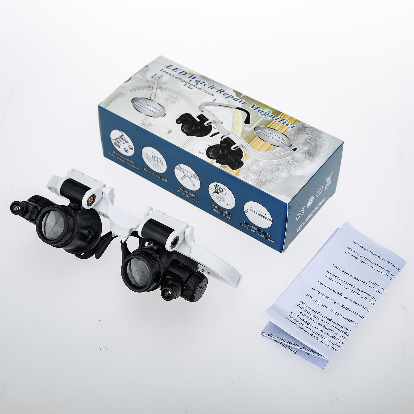 Loupe Magnifier Glasses Head Mount with LED Light Adjustable Glasses Bracket Watch Repair Magnifier for Mechanical