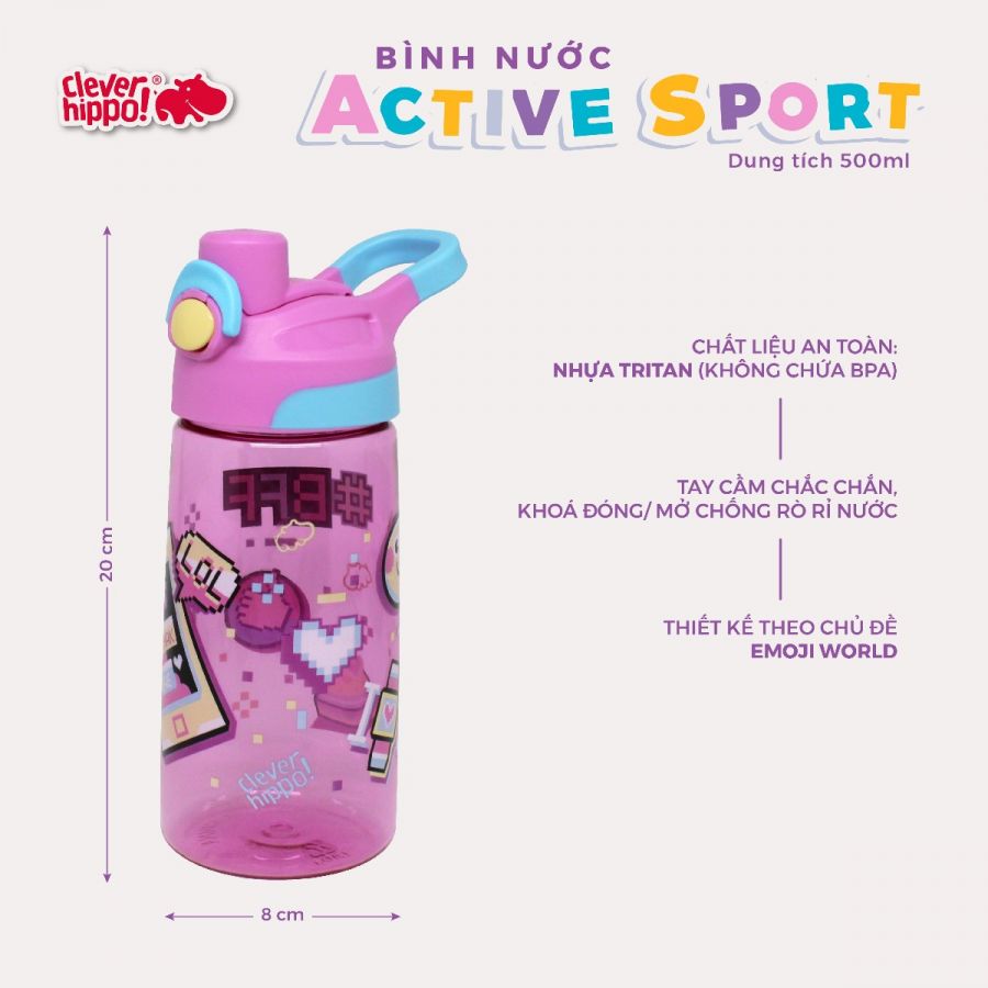 Bình Nước Tritan Emoji World CLEVER HIPPO WB02/PINK