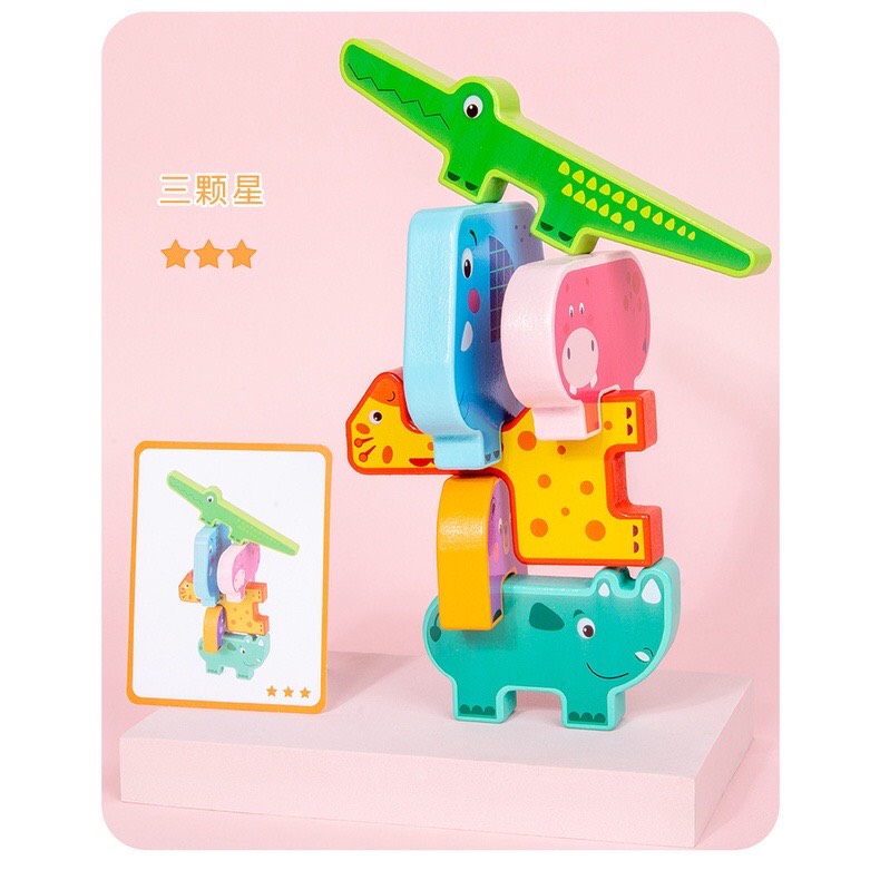 ĐỒ CHƠI MONTESSORI BẰNG GỖ XẾP HÌNH THĂNG BẰNG MẪU ĐỘNG VẬT DỄ THƯƠNG STACKING ANIMAL TOYS GIÚP BÉ RÈN LUYỆN SỰ KIÊN TRÌ