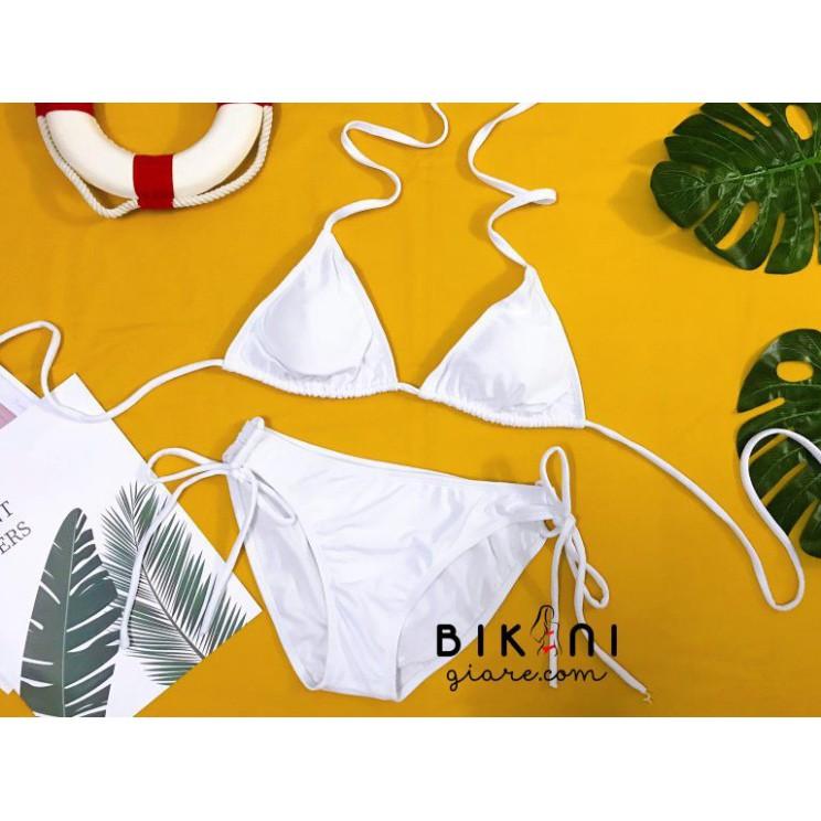 freeship Bikini hai mảnh đẹp màu trắng đồ bơi sexy bộ bơi cạp thấp