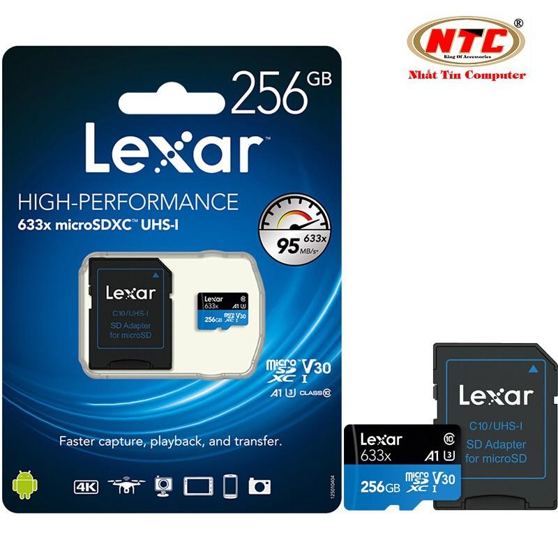 Thẻ Nhớ MicroSDXC Lexar 256GB A1 V30 633x U3 4K 95MB/s - kèm Adapter (Xanh)