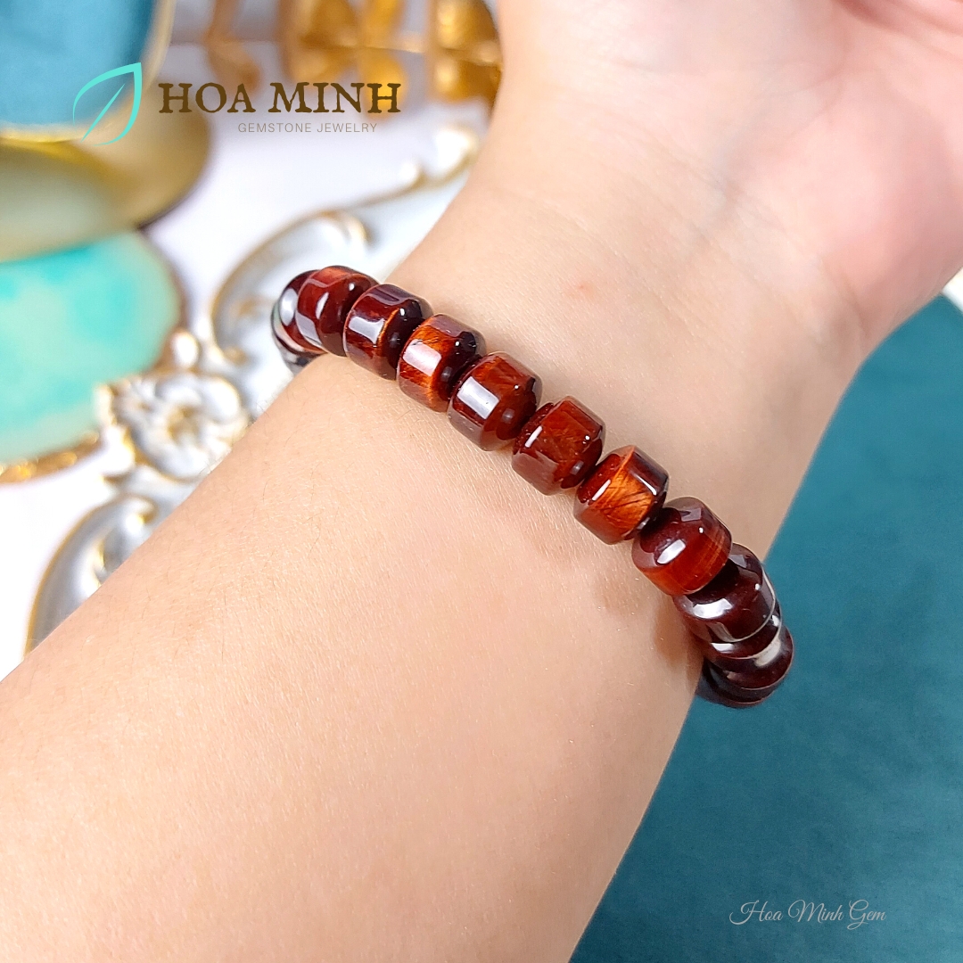 Vòng đá Mắt Hổ Đỏ Nâu kiểu bánh xe loại 5A size 10 li phong thủy tài lộc phong cách đỉnh đạc vòng tay nam, vòng tay nữ