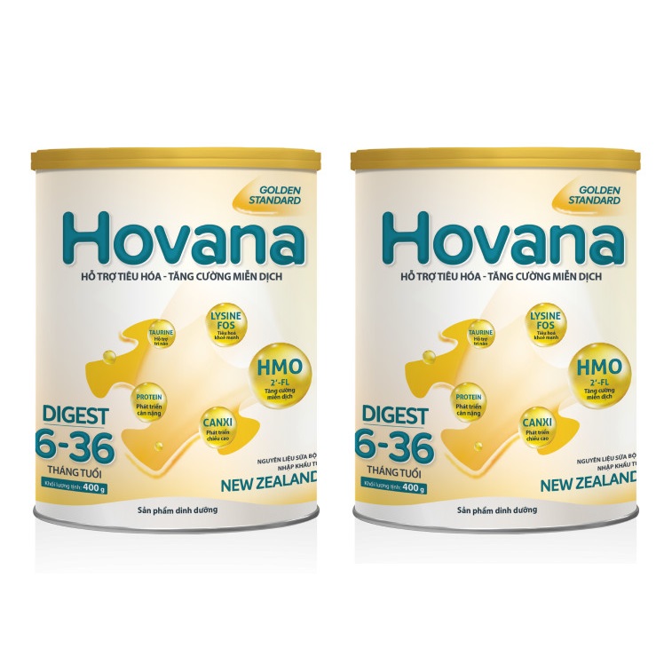 Bộ 2 Lon Sữa Bột Hovana Digest 400gr hỗ trợ tiêu hóa, tăng cường miễn dịch, tăng cân tự nhiên cho bé từ 6 - 36 tháng