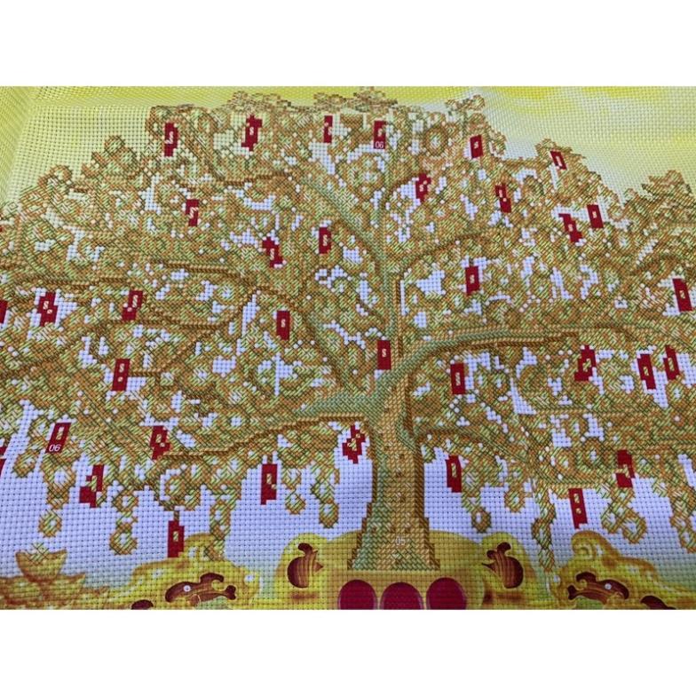 Tranh thêu chữ thập Cây Tiền Tài Lộc Thần Tài 3D AL53586_ chưa thêu
