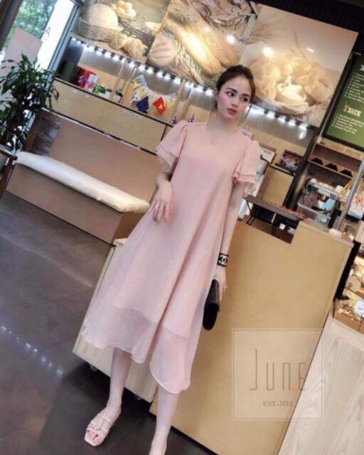 Váy bầu thiết kế Aidenshop đầm bầu suông thời trang màu hồng maternity dress