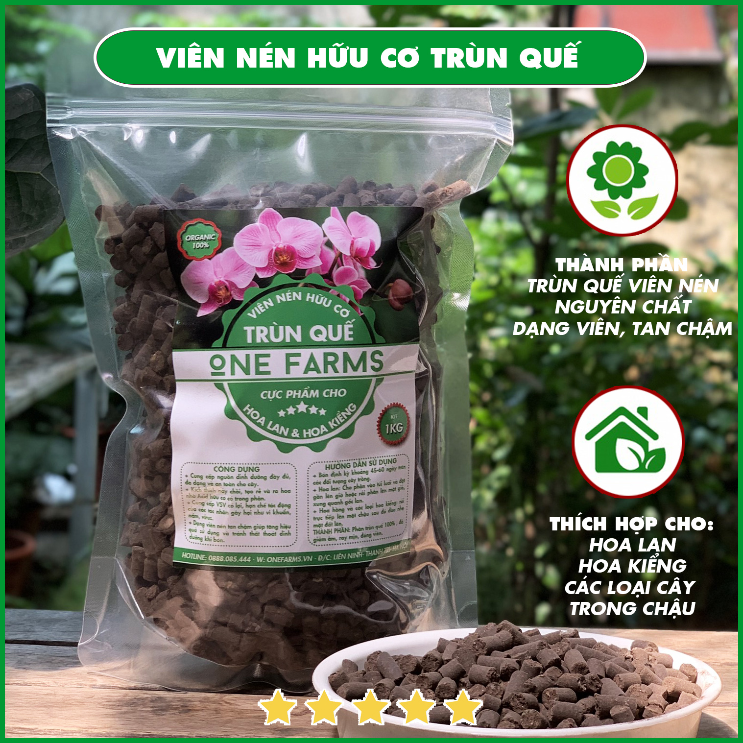 1KG phân trùn quế dạng viên nén, dễ sử dụng, làm giàu dinh dưỡng, an toàn, bảo quan được lâu.