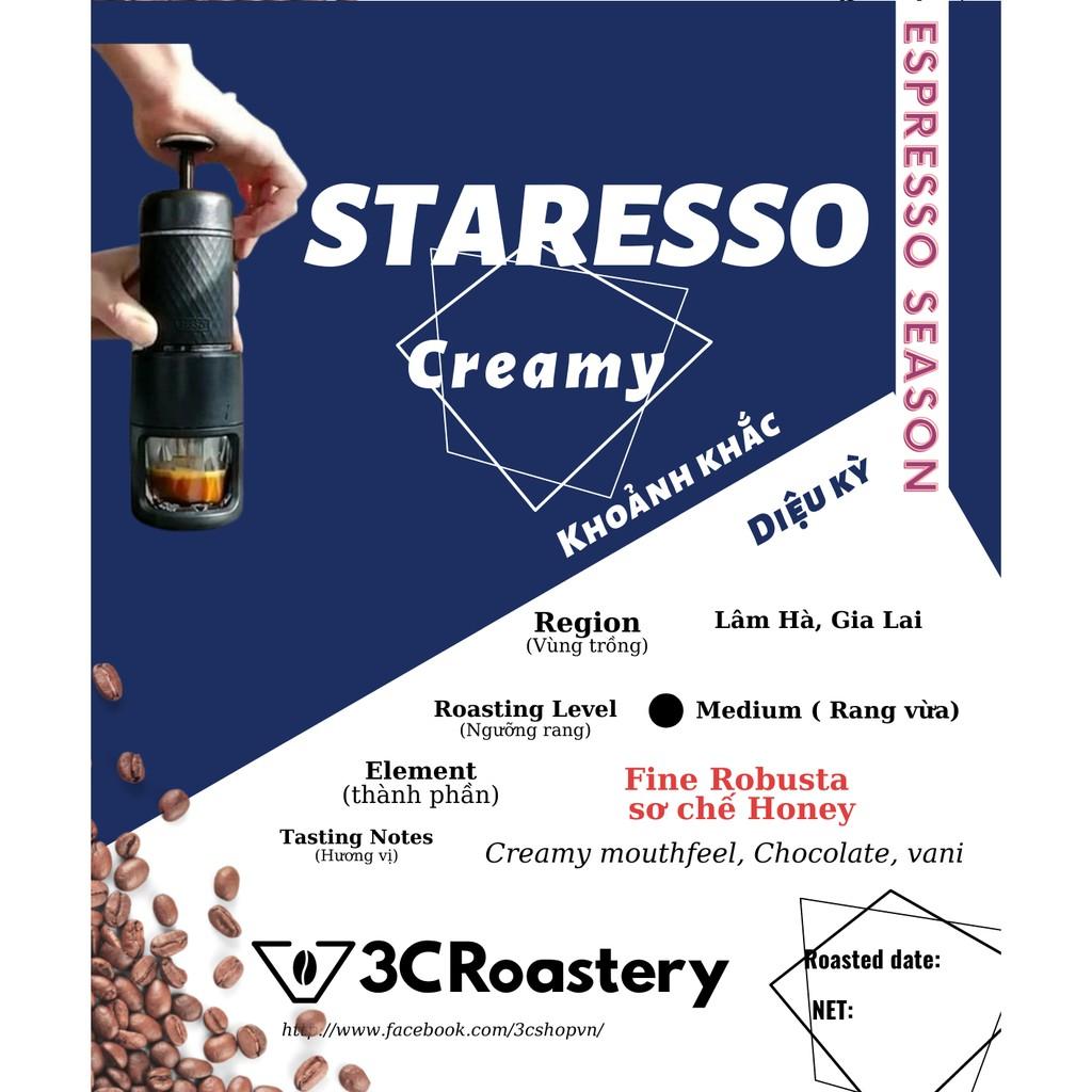 Cà phê CREAMY Robusta RANG VỪA (ĐẮNG NHẸ) 100% Fine Robusta nguyên chất rang mộc GU TRUYỀN THÔNG 3C Roastery