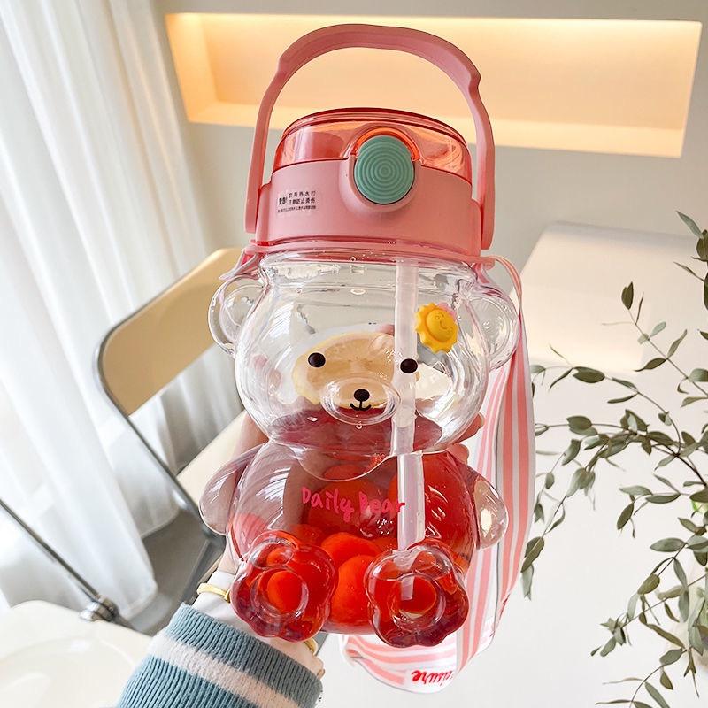 Bình Đựng Nước 1200ml Kèm Ống Hút In Hình Gấu Dễ Thương
