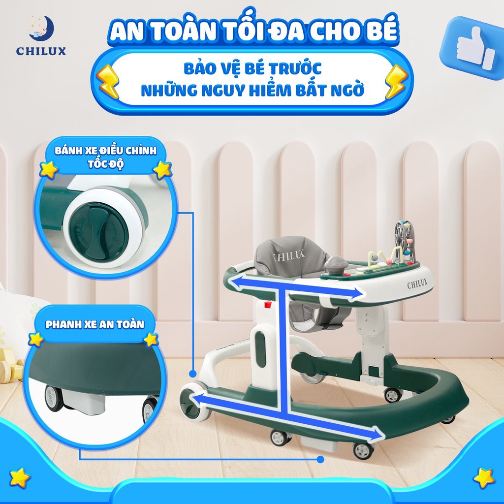 Xe tập đi cho bé Chilux Walk S, có bàn phát nhạc, thiết kế đạt chuẩn Châu âu