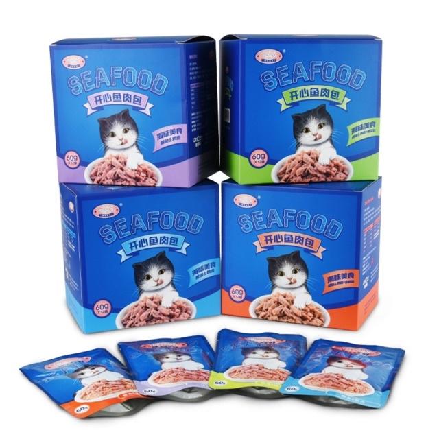 Pate cho mèo SEAFOOD đủ vị, Pate SEAFOOD cho mèo túi 60gr bổ dưỡng