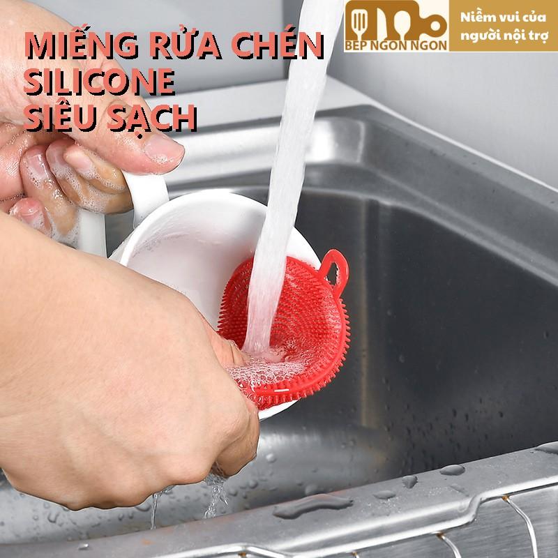 Miếng cọ rửa chén bát silicon tiện dụng có quai treo thông minh_BEP NGON NGON