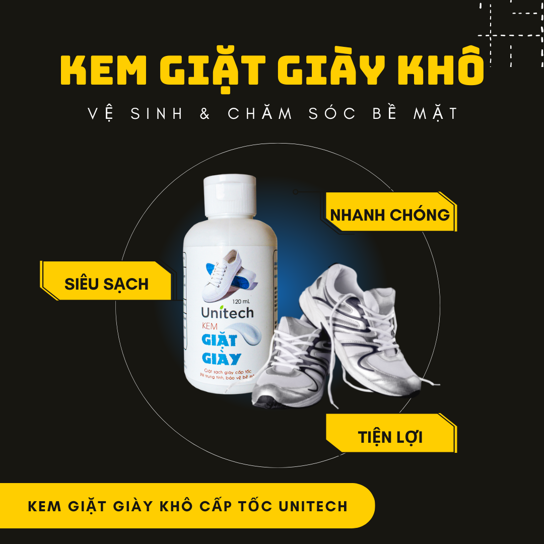 Kem giặt giày khô cao cấp Unitech - Gel giặt giày dép tiện dụng, giặt được mọi loại giày (sneaker, giày thể thao, giày da, nhung ..vv) (120 ml)