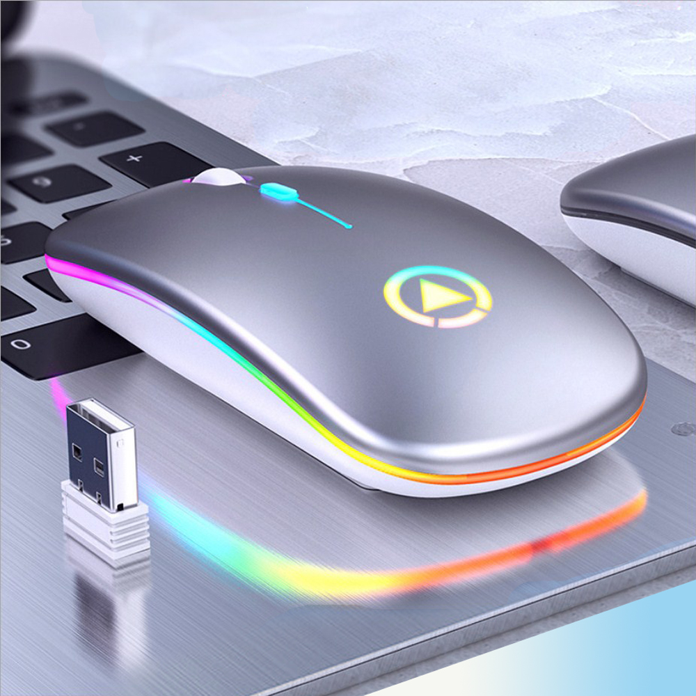 Chuột không dây A2 Pro, chuột máy tính không tạo tiếng ồn, sạc được pin, hiệu ứng đèn Led RGB- Hàng nhập khẩu