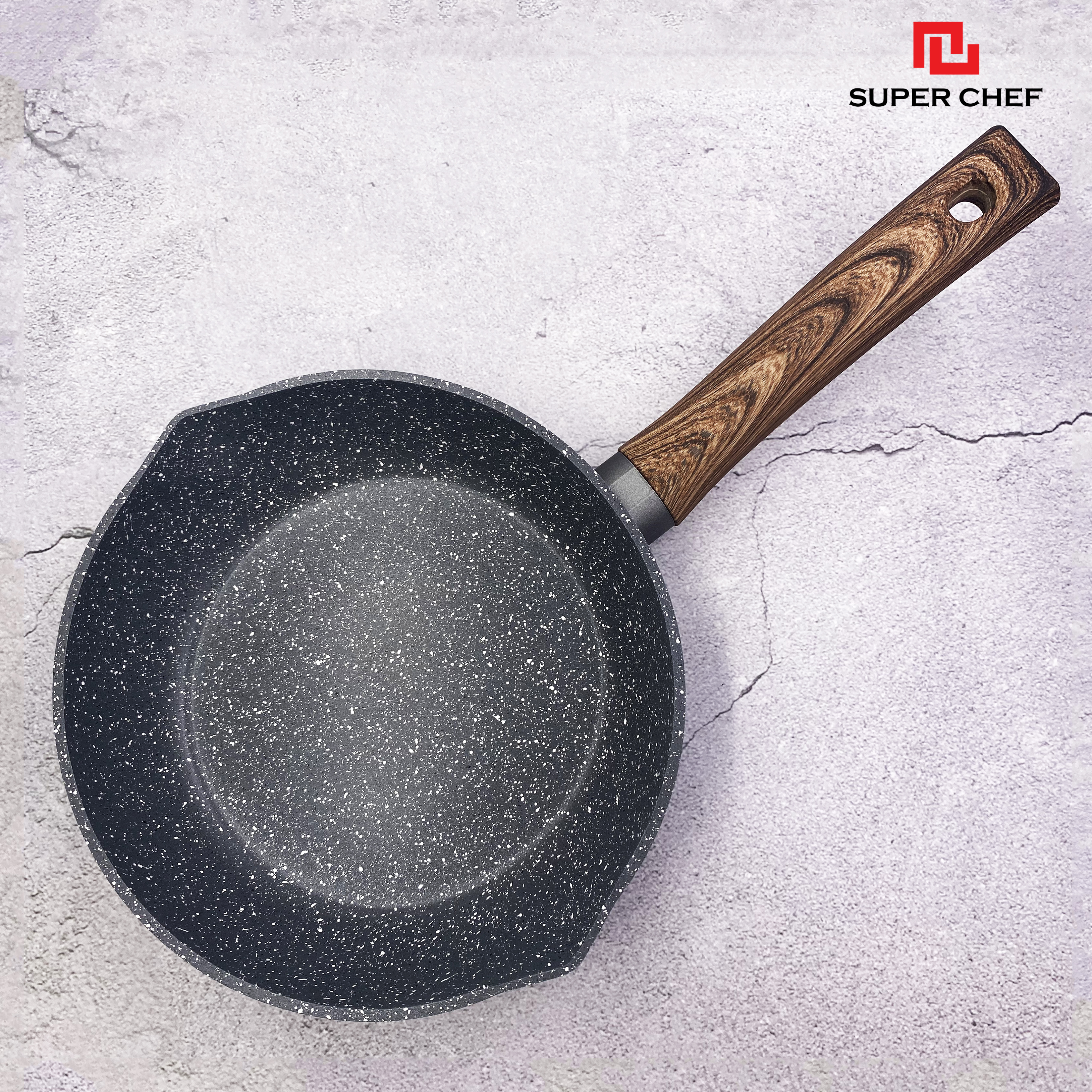 Chảo Vân Đá Đáy Từ Super Chef Dày 4mm Siêu Bền Bỉ, Không Bong Tróc, Chống Dính Tốt Hạn Chế Dầu Mỡ Tốt Cho Sức Khỏe