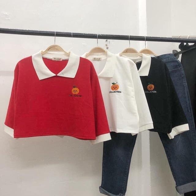 ÁO POLO CROPTOP THÊU TRÁI CAM