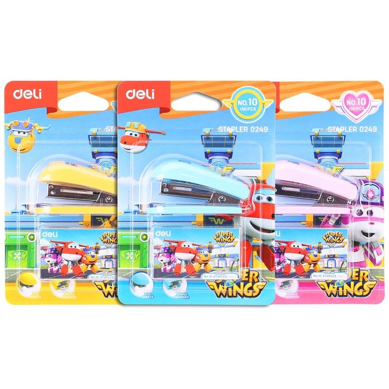 Bộ Bấm Ghim + Kim Bấm Số 10 Super Wings - Deli E0249 - Xanh Da Trời