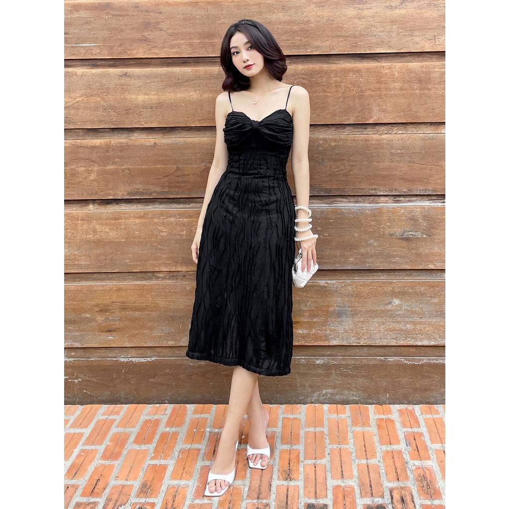 RECHIC Đầm Venia hai dây dáng dài kiểu nơ trước ngực phù hợp đi tiệc dạo phố