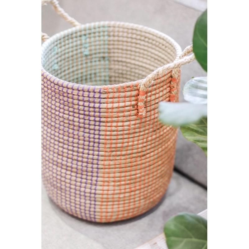 Giỏ cói lục bình tay cầm bốn màu . Giỏ tay cầm Handmade đựng đồ