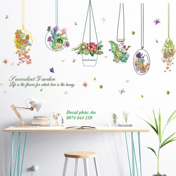 DECAL DÁN TƯỜNG GIỎ HOA SẮC MÀU