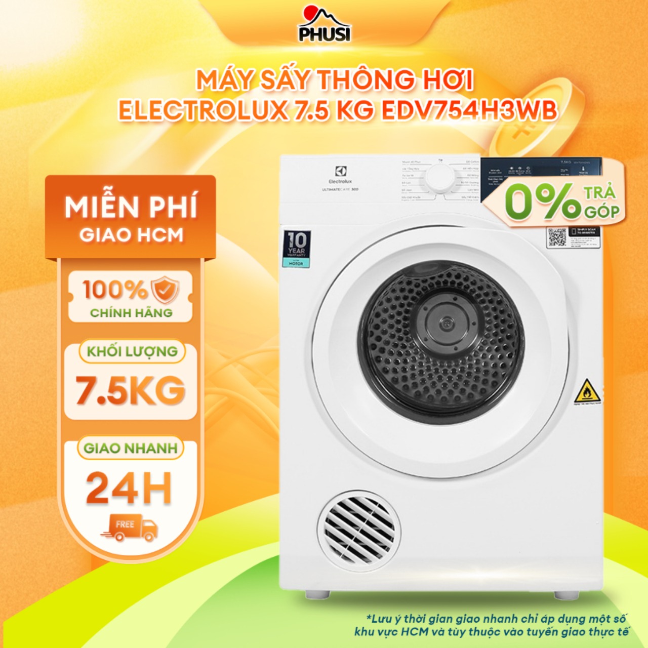 Máy sấy quần áo Electrolux 7.5 kg EDV754H3WB Trắng - Hàng chính hãng [Giao HCM/HN]