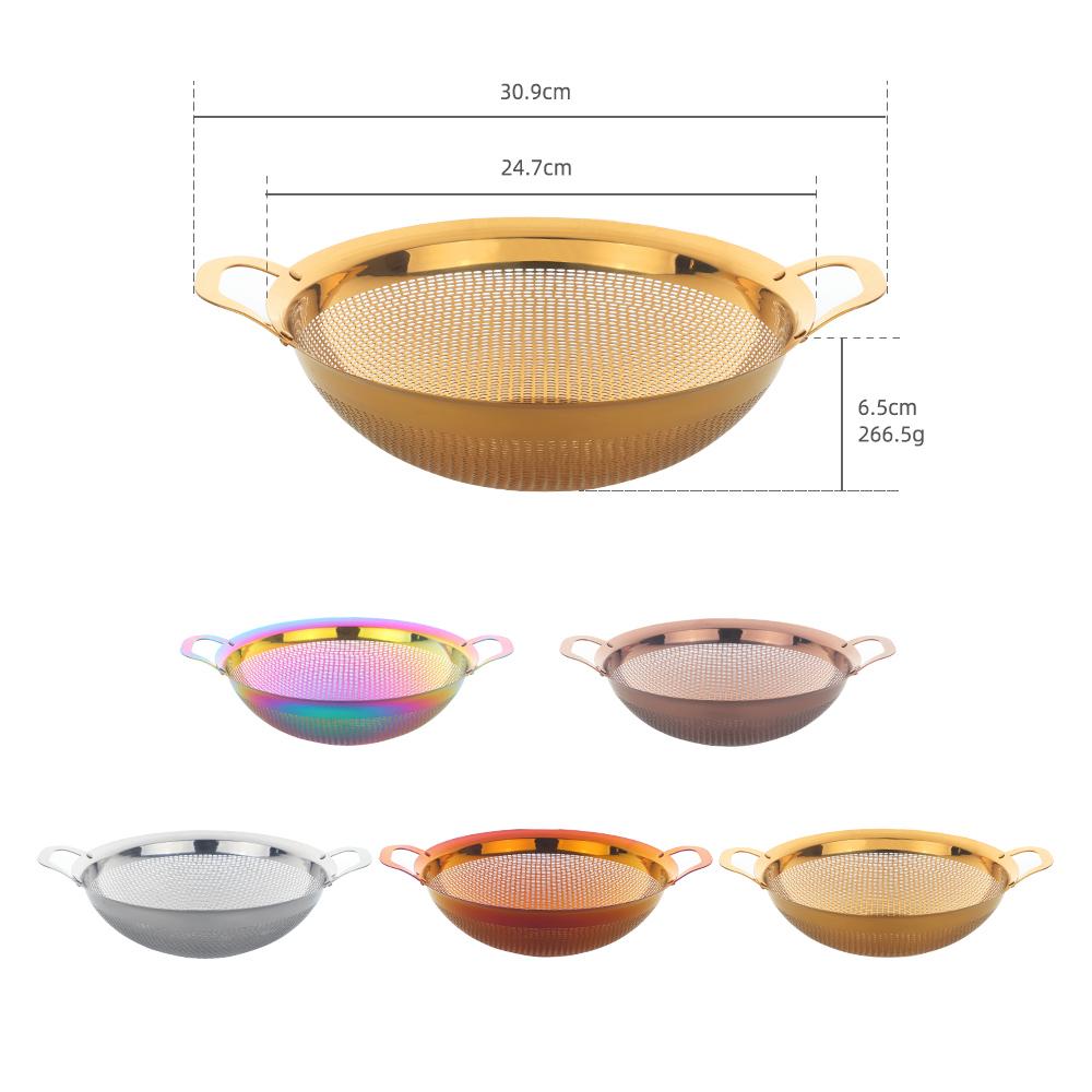Đôi Tai Tay Cầm Vàng Ống Xả Inox Rổ Rửa Rau Quả Rây Lọc Lọc Kim Loại Cơm Lưới Lọc Đồ Dùng Nhà Bếp